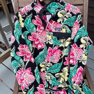 Patagonia Floral Fleece Pullover in Pink and Green